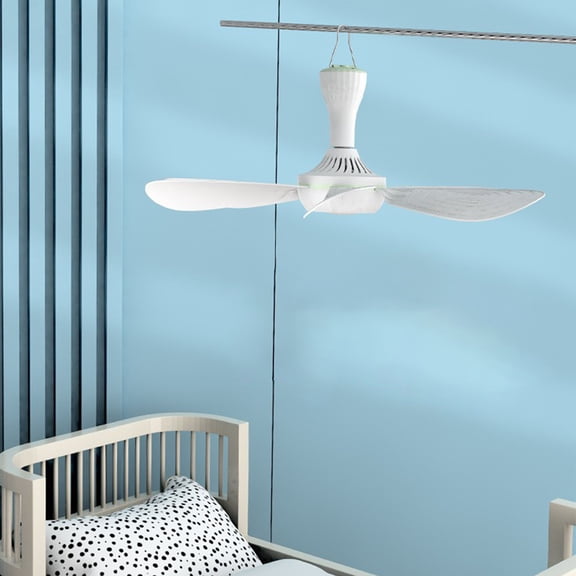 17.5 in Silent USB Powered Ceiling Fan with 6 Blades Quiet Small, Quiet Small DC Plug in Ceiling Fan Hanging Fan for Camping Bed RV Tent Canopy Room,White