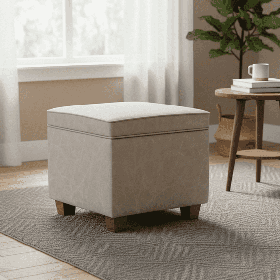 17.5" Square Storage Ottoman with Lift-Off Lid Wooden Legs for Living Room/Bedroom/Entryway