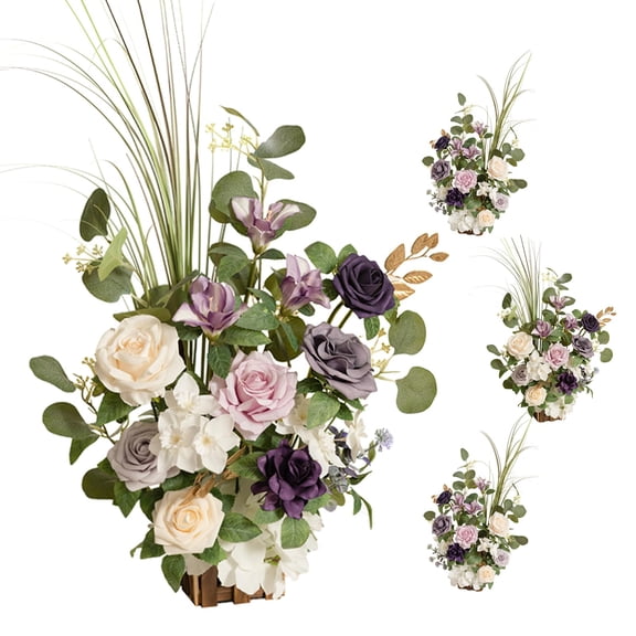 17.5" Tall Standing Artificial Flowers Arrangements 4 pcs Wedding Aisle Runner Chair Decorations White Sage Centerpieces for Ceremony Reception Rose Floral Party Outdoor Decor