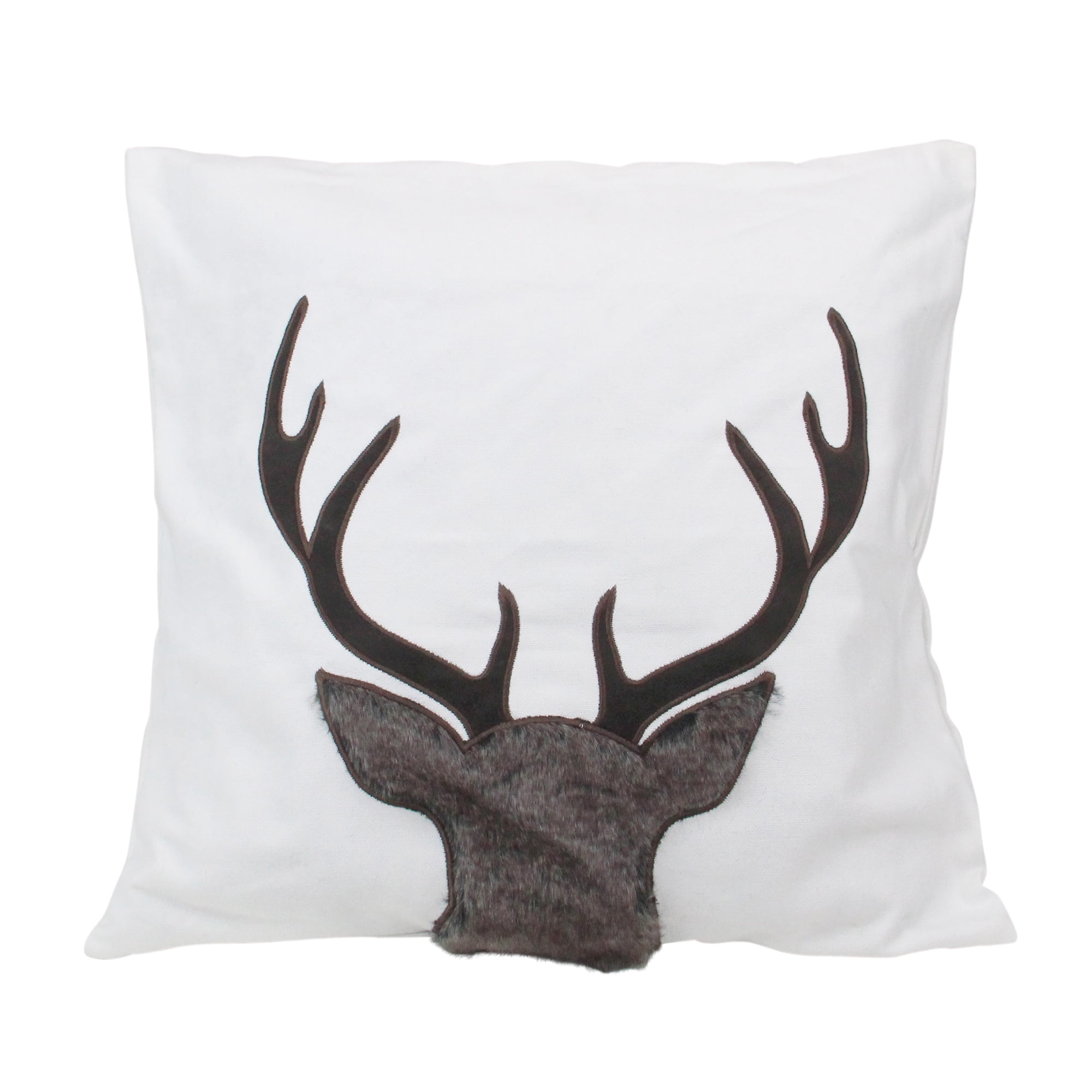 17.5 White and Brown Faux Fur Reindeer Throw Pillow Cover Walmart