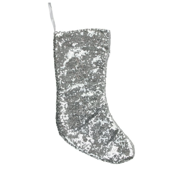 Northlight 17.5" White and Silver Sequins Hanging Christmas Stocking