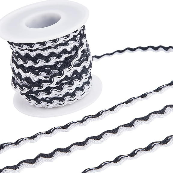 17.5 Ydsx 8mm Wave Bending Fringe Trim Rick Rack Trim Black White RIC Rac Woven Fabric Ribbon for DIY Sewing Crafts Wedding Dress Embellishment Lace Party Gift Wrapping diy