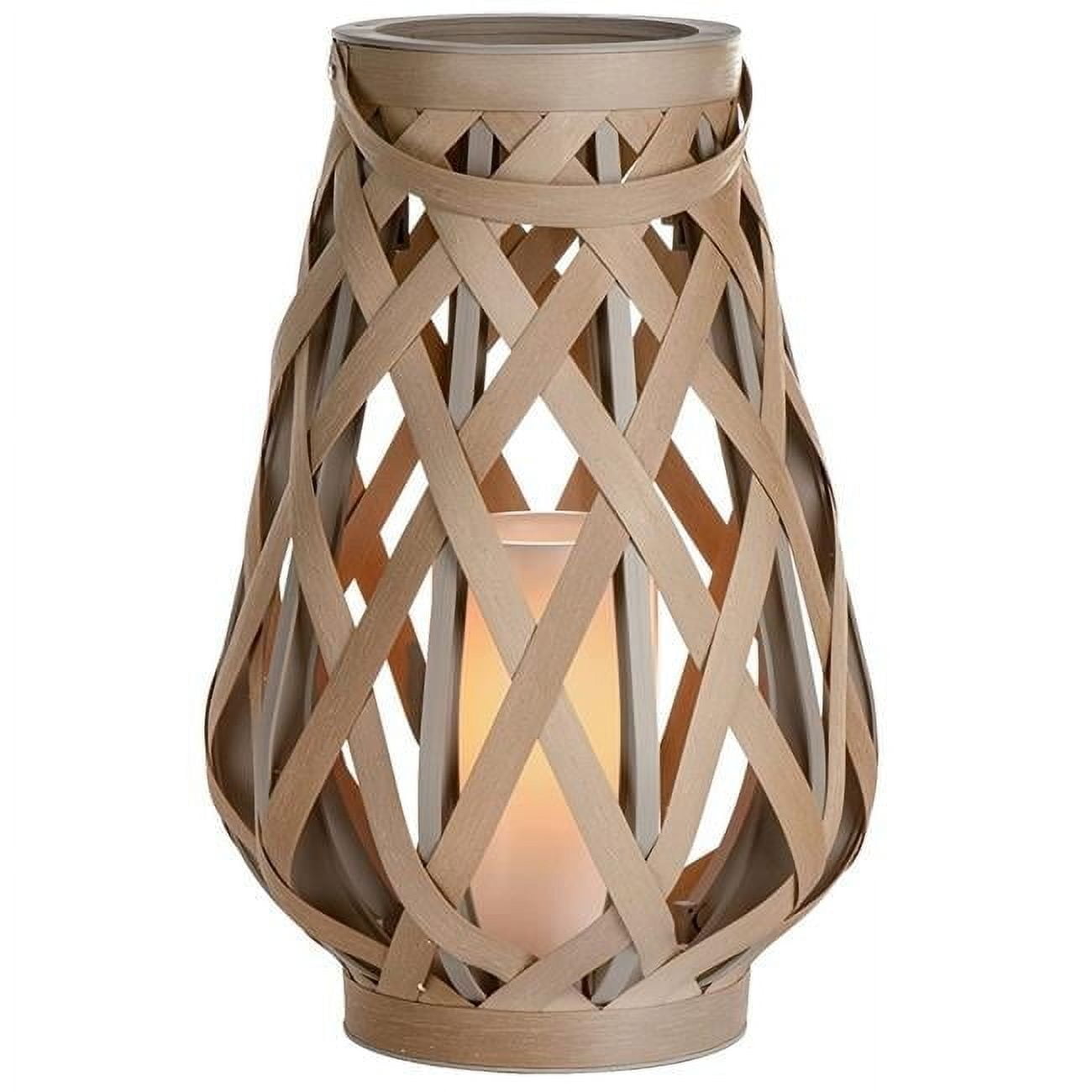 Natural Resin Woven Basket LED Lantern with Flameless Candle