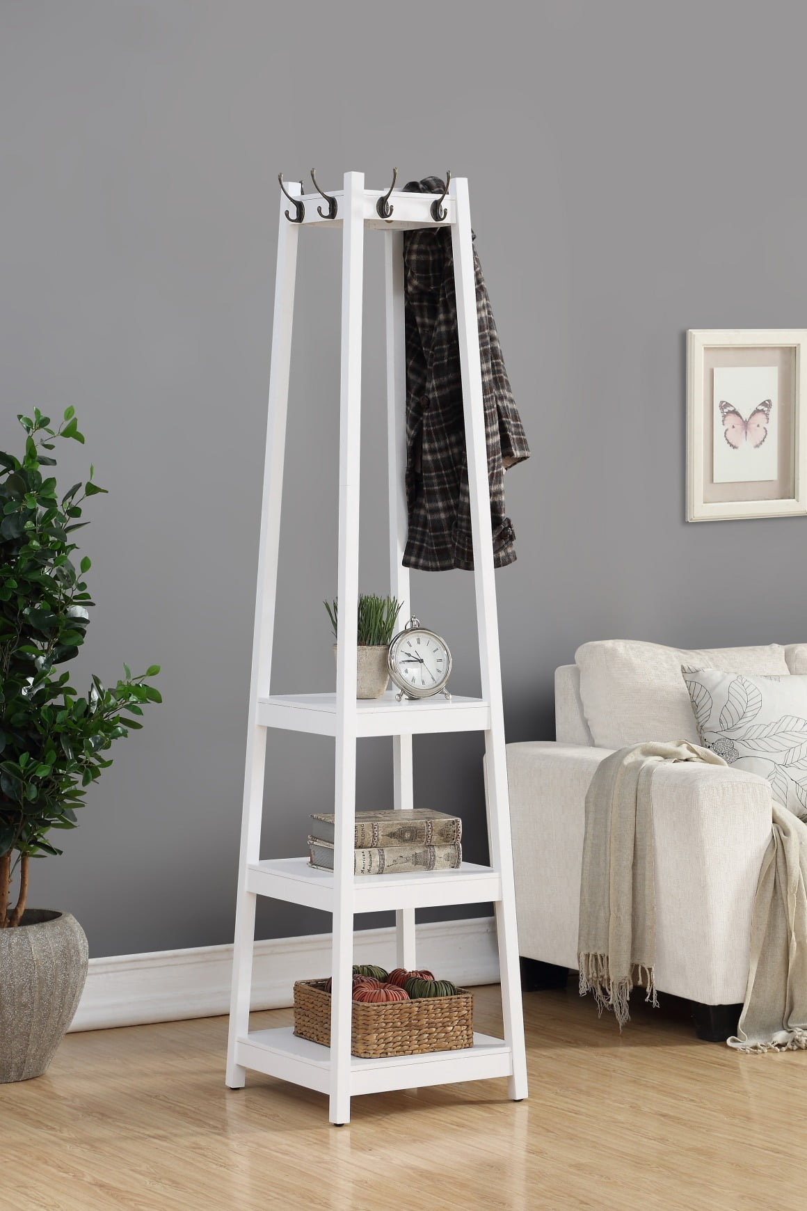 17.5'' x 17.5'' x 72''H Cloak Rack with 3 Tiers of Storage, Modern ...