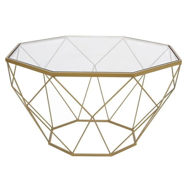 Gold Octagon Glass Top Coffee Table with Metal Base