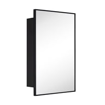 17.5'' x 29'' Black Recessed and Surface Mount Bathroom Medicine Cabinet with Mirror Matt Black Square Cornered Metal Framed Rounded Rectangle Medicine Cabinet Mirror