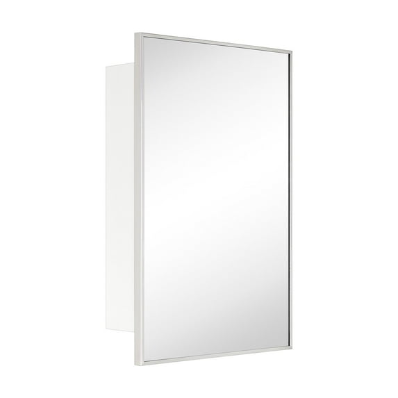 17.5'' x 29'' Polished Nickel Recessed and Surface Mount Bathroom Medicine Cabinet with Mirror Square Cornered Metal Framed Rounded Rectangle Medicine Cabinet Mirror