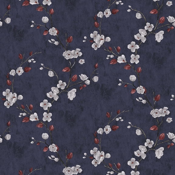 17.5"x118.1" Floral Peel and Stick Wallpaper Flower Tree Contact Paper Self Adhesive Removable Modern Dark Blue Wall Paper Decorative Wall Covering Countertop Vinyl Film Roll