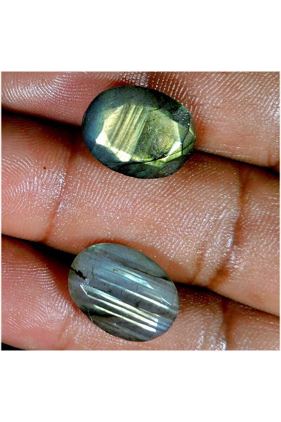 17.50Cts Natural Green Flashy Labradorite Oval Cut Loose Gemstone Pair D978