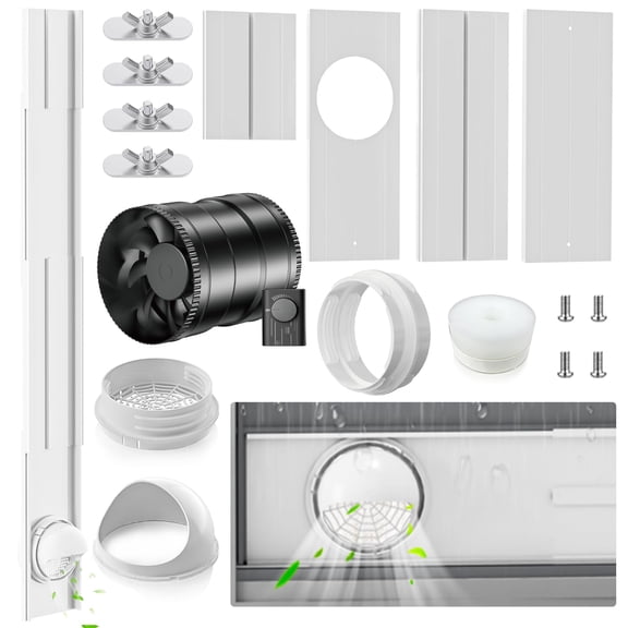 17-56in Adjustable Sliding Window Portable AC Vent Kit with Inline Fan and Rain Cover
