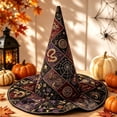 thumbnail image 1 of 17.5IN Halloween Quilted Witch Hat for Adults, Wide Brim Embroidered Wizard Hat , Costume Accessory for Halloween Party Decoration,E, 1 of 3