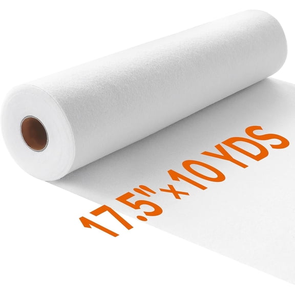 17.5in x 10yd Iron Fusible Fleece Interfacing, Light Weight White Single-Sided Fabric Batting for DIY Craft Supplies, Quilting, Sewing