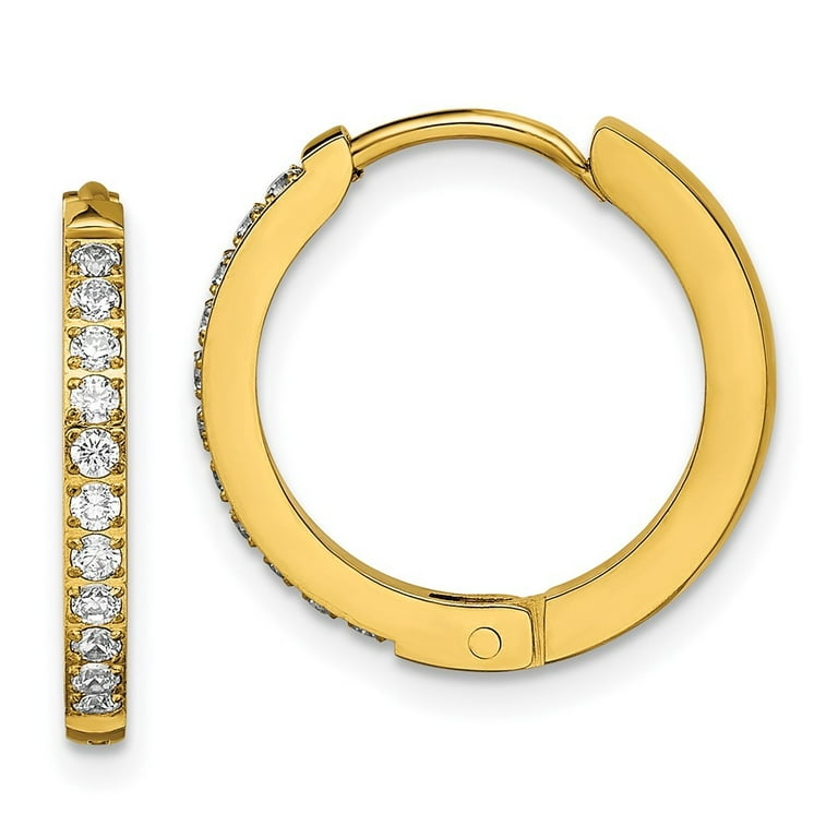 17.5mm Chisel Stainless Steel Polished Yellow Ip Plated With Preciosa  Crystal Hinged Hoop Earrings Measures 17.5x17.5mm