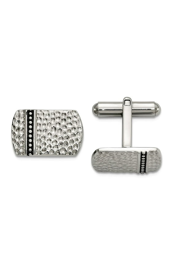 17.5mm Stainless Steel Oxidized and Polished Hammered Cuff Links Cuff Link for Men