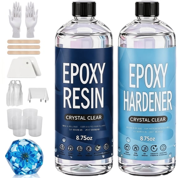 17.5oz Crystal Clear Epoxy Resin AB Glue Kit, High Gloss Anti-Yellowing Self-Leveling Resin for DIY Jewelry, Tabletop Casting & Coating