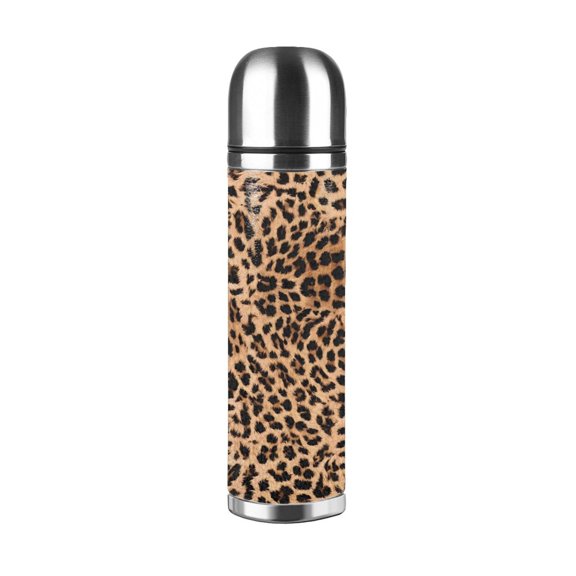 17.5oz Vacuum Pot Thermos Cup Corrosion-Resistant Stainless Steel Without Odor And Stain Taste For Outdoor Sports Camping Hiking Cycling Animal Leopard Pattern