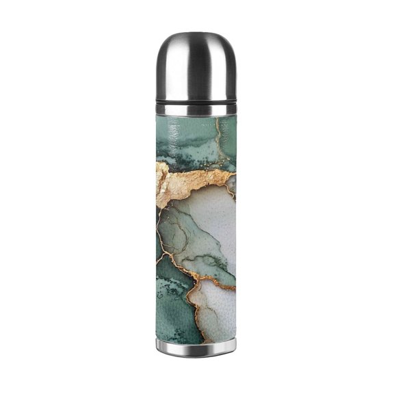 17.5oz Vacuum Pot Thermos Cup Corrosion-Resistant Stainless Steel Without Odor And Stain Taste For Outdoor Sports Camping Hiking Cycling Green And White Gold Marble