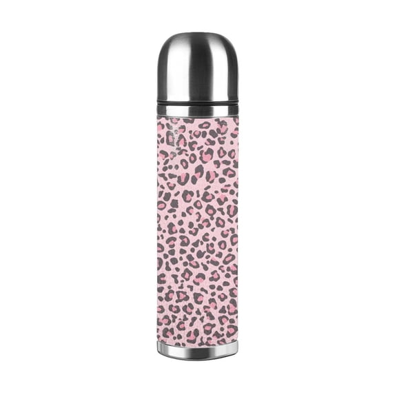 17.5oz Vacuum Pot Thermos Cup Corrosion-Resistant Stainless Steel Without Odor And Stain Taste For Outdoor Sports Camping Hiking Cycling Leopard Skin Print Style Pink_1