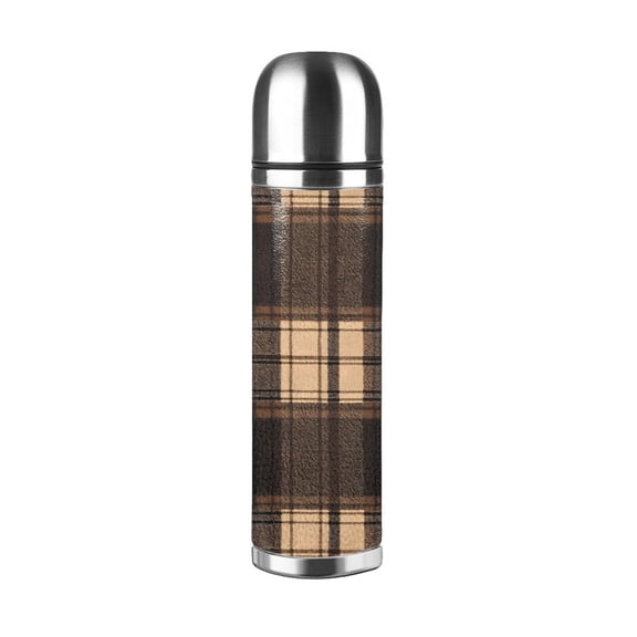 17.5oz Vacuum Pot Thermos Cup Corrosion-Resistant Stainless Steel Without Odor And Stain Taste For Outdoor Sports Camping Hiking Cycling Saddlebrown Buffalo Plaid Check Tartan Scotland_2
