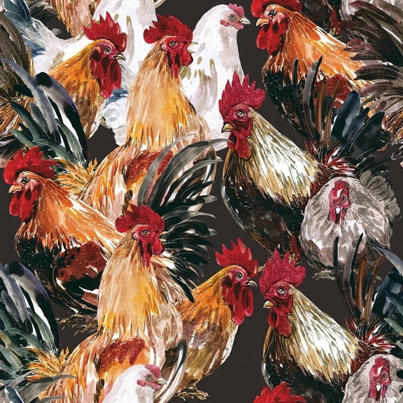 17.5x276 Black Chicken Wallpaper Peel and Stick for Kitchen Cabinet Covering Vinyl Kitchen Wall Paper Waterproof Removable Farmhouse Rustic Brown Contact Paper Dishwasher Cover Boho Chic