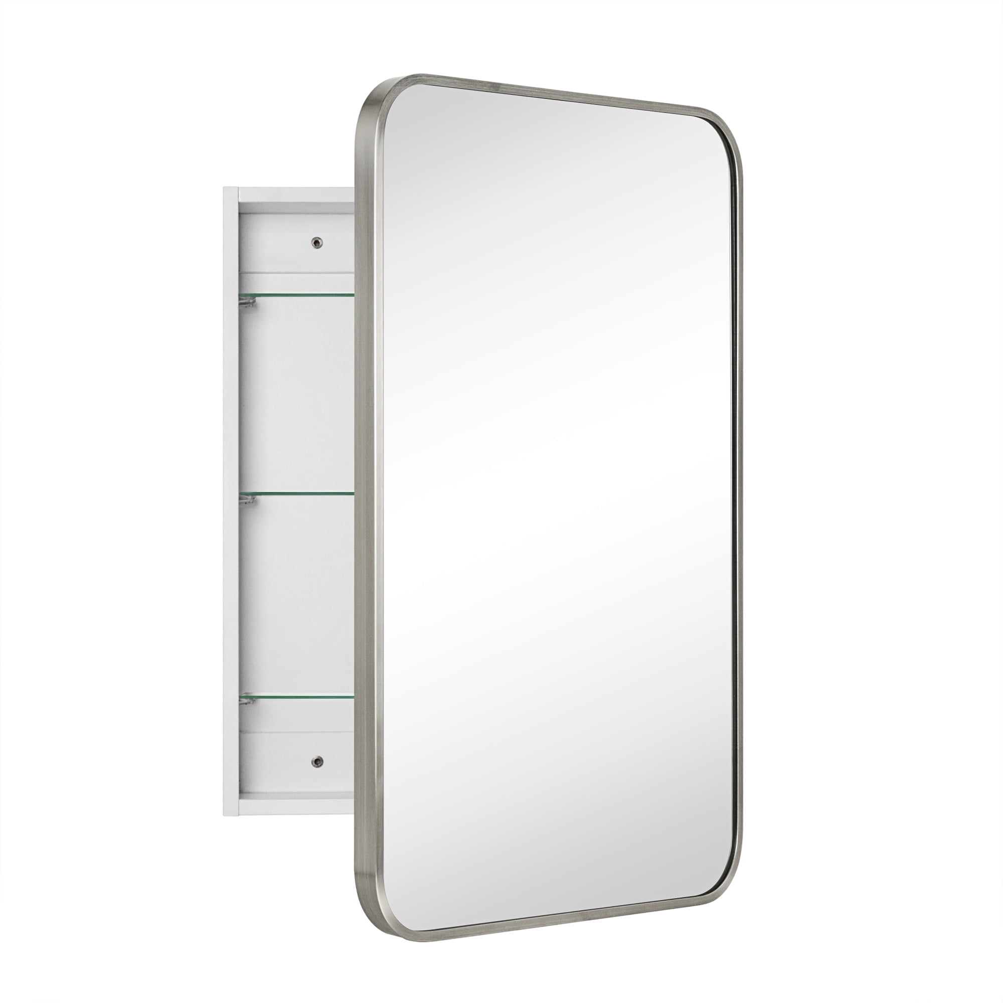 17.5x29" Brushed Nickel Recessed and Surface Mount Bathroom Medicine ...