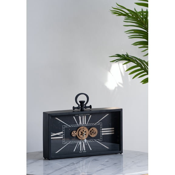 17.5x3x13" Decorative Black and Gold Gear Table Clock