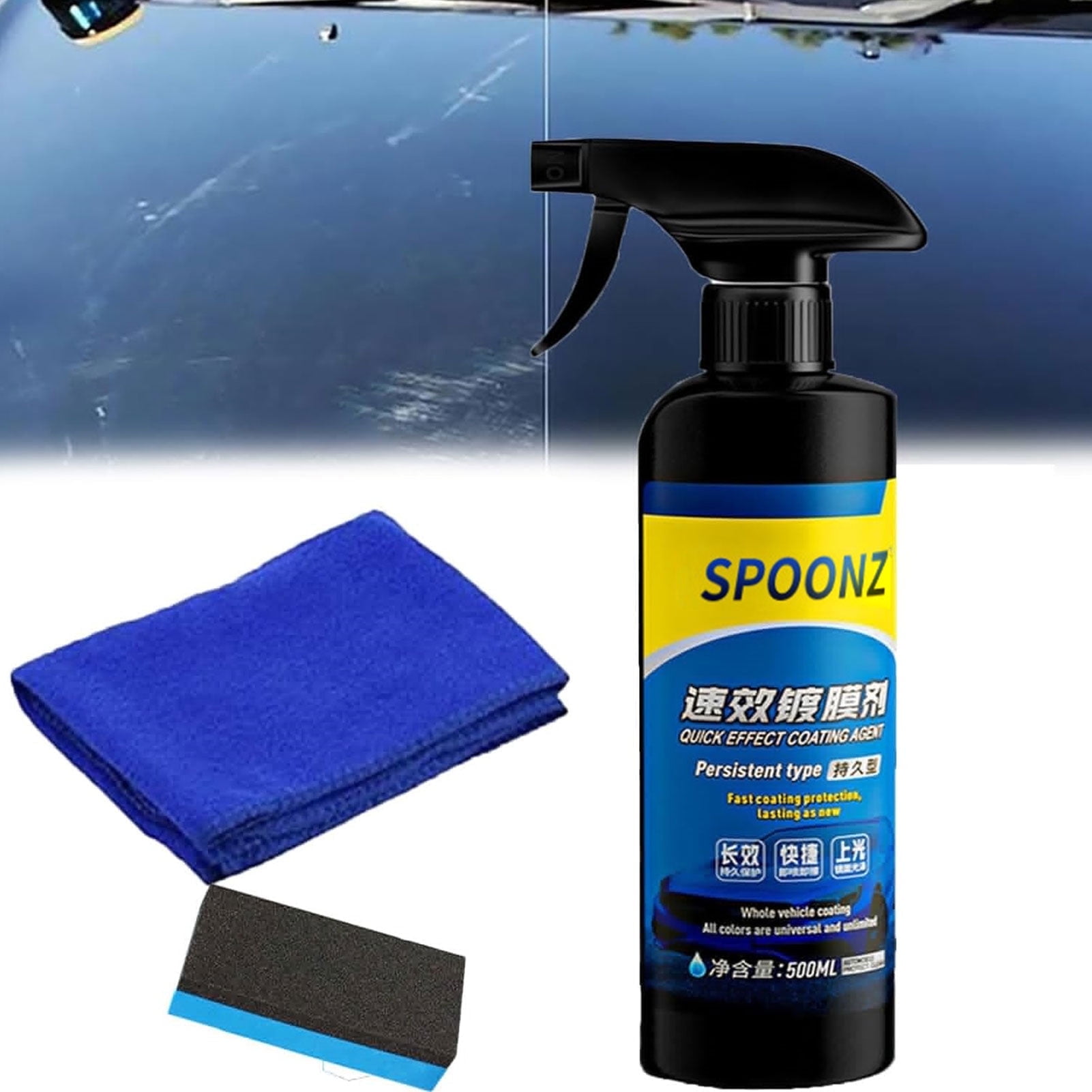 17.6 oz Spoonz Car Coating Spray, 500ml Quickly Coat Car Wax Polish Spray Waterless Wash, Multi-Functional Coating Renewal Agent Spray,Wax Hydrophobic Top Coat Polish (1PCS)