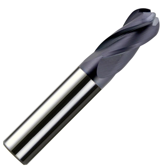 17/64" Diameter 4 Flute Single End Ball 30° Carbide End Mill ALTiN Coated, 3/4"Length of Cut, 5/16" Shank, 2-1/2" OAL