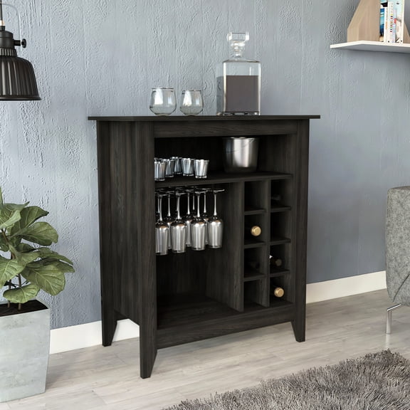 17.68 In. Wide Bar Cabinet With Six Wine Rack Spaces And Shelf One Open Bottle