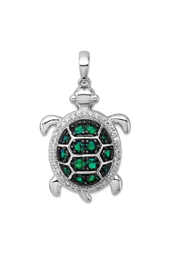 17.6mm 925 Sterling Silver Rhodium Platedblack Plating Cubic Zirconia Turtle Pendant Necklace Pendant for Women