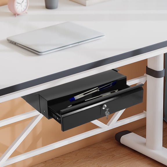 17.7*12.2*3.9 Modern Rectangular Black Under Desk Mounted Sliding Pull-out Drawer for Standing Desks