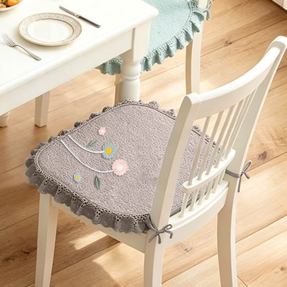 17.7"×17.7" Polyester Chair Cushion with Floral Embroidery & Lace Trim, Non-Slip Seat Pad for Dining Chairs(Purple)