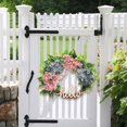 thumbnail image 1 of Spring Wreath for Front Door, Blue and Pink Silk Floral Wreath Vintage Half Round Design with Grapevine Base for Indoor Outdoor Decor, 1 of 5