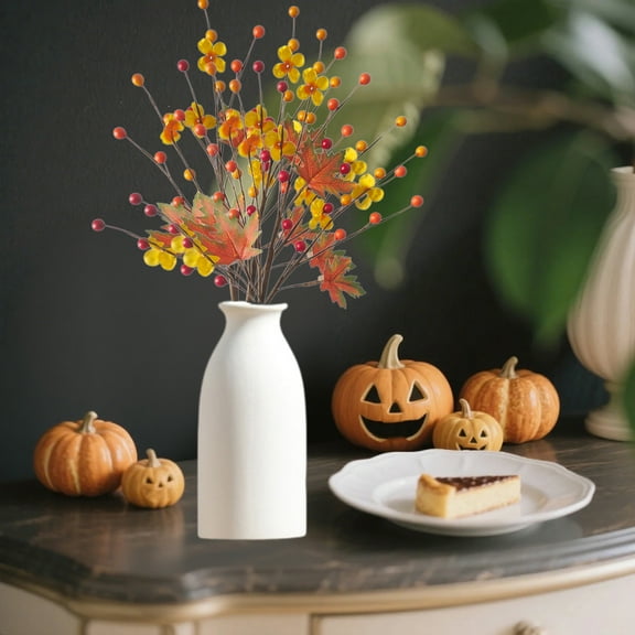 17.7" Artificial Pumpkin Berries Stems, Floral Stems Fall Branches Decorations with Pumpkin Maple Leaf Berry, for Thanksgiving Festival Home Party Table(B)