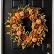 17.7" Autumn Door Wreath Fall Wreaths for Front Decor Thanksgiving Decorations, Outdoor Farmhouse Outside Maple Leaves Pumpkin Sunflower Farmhouse Garland Home Outdoor Indoor Harvest Holiday