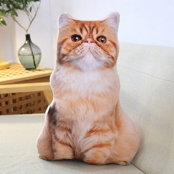 17.7'' Cat Shape Throw Pillow Plushie Doll - 3D Simulation Plush Stuffed Animal Toy, Sofa Chair Home Decor (Yellow,30*45cm)