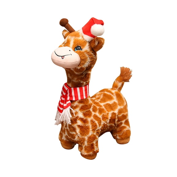 17.7" Christmas Giraffe Plush Toy – Soft Reindeer-Inspired Stuffed Animal with Scarf & Santa Hat, Adorable Holiday Plush Decoration for Home, Sofa, Office & Festive Display
