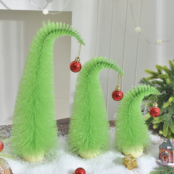 17.7" Crooked Mini Christmas Tree, Creative Green Crooked Xmas Tree with Red Balls, Exquisite Christmas Tree Desk Decorations, Funny Christmas Gifts Ornaments for Loved One