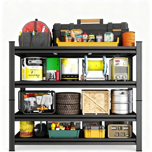 17.7"D Metal Garage Shelving Unit, 4-Tier Adjustable Garage Storage Shelves Heavy Duty, 2000 LBS Metal Utility Rack Shelf for Industries, Warehouses, Basement, Black (63'H x 35.4''W x 17.7''D)