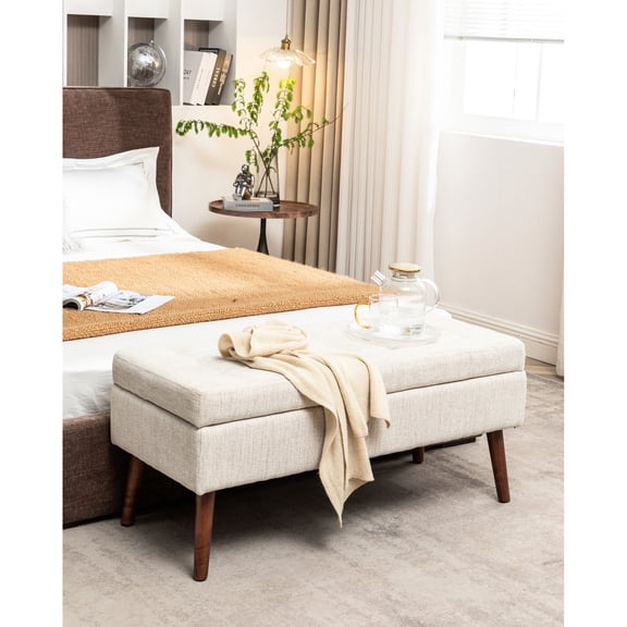 17.7" Deep Beige Storage Ottoman / Aesthetic and Useful in Bedroom