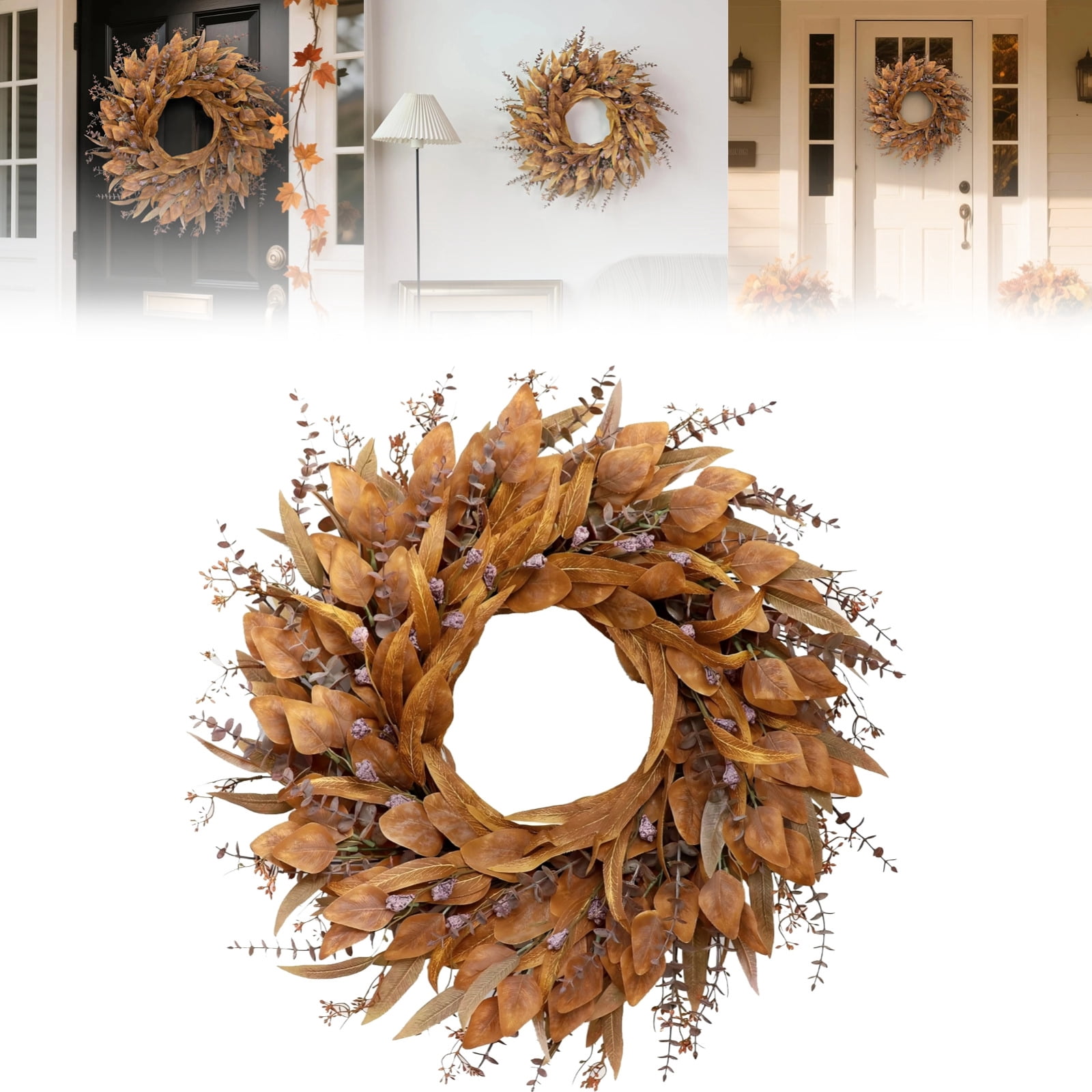 17.7'' Eucalyptus Wreath for Front Door - Autumn Large Artificial ...