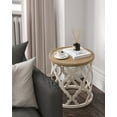 thumbnail image 1 of 17.7'' Farmhouse End Table, Round French Country Side Table, Distressed Wood Tray Top Rustic Accent Table with Lipped Edge, Beige, 1 of 9