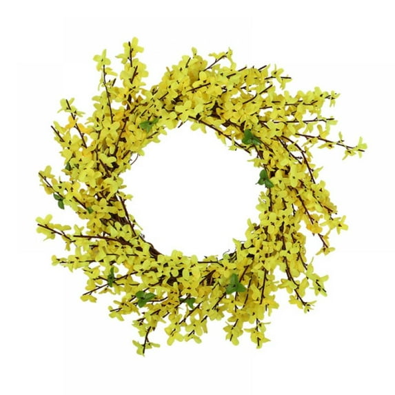 17.7" Forsythia Wreath, Summer Front Door Wreath Artificial Yellow Flower Wreath for Front Door with PE Faux Flower and Grapevine Wreath Base for Farmhouse Office Home Wedding Decor