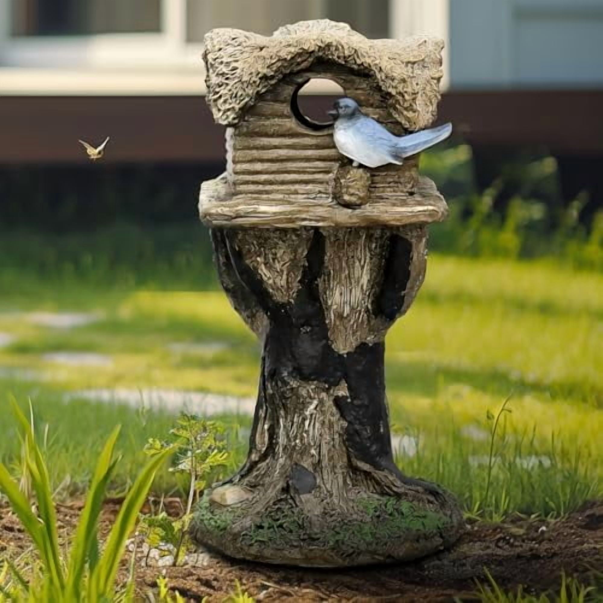 17.7" H Rustic Birdhouse Featuring Tree-Trunk Design, with a Decorative ...