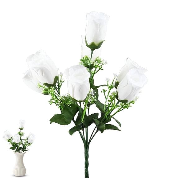 17'' 7 Heads Fake Roses Artificial Flowers Indoor, 1 Pcs Silk White Rose Flower Picks Stems for Vase Table Centerpieces Floral Arrangements DIY Flower Bouquet Wedding Dining Table Home Party Decor