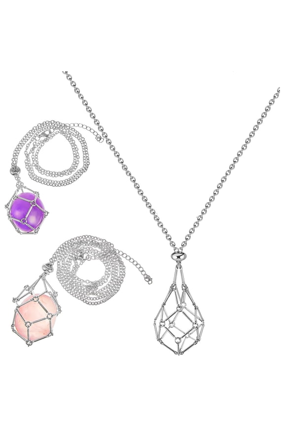 17.7 In Handmade Crystal Holder Necklace Cage,Stainless Steel Cage for Stone,Crystal Pendant Necklace,Quartz Gemstone Jewelry for Women,Men