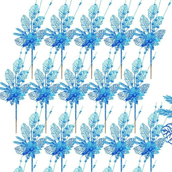 17.7 Inch Artificial Berry Picks,10 Pcs Sparkle Berry Branches,Artificial Christmas Picks,Glitters Christmas Picks,Glitter Berries Stems for Xmas Tree Ornaments (Blue)