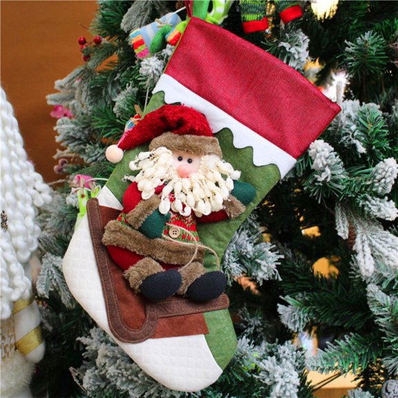 17.7 Inch Christmas Stocking for Fireplace - 3D Pattern Large Hanging Sock Decor, Holds Gifts Candy Toys, Perfect for Tree Mantel Home Holiday Decorations Red