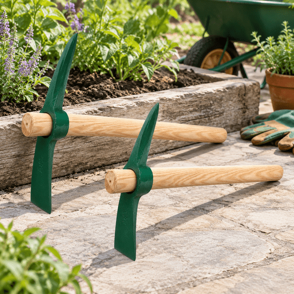 17.7 Inch Garden Pickaxe Mattock Small Pick Axe Tool with Hardwood Handle