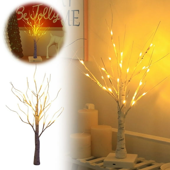 17.7 Inch LED Lighted Christmas Birch Tree, Warm White Spirit Tree for Indoor Holiday Decor, Weddings, Parties & Festive Home Decoration